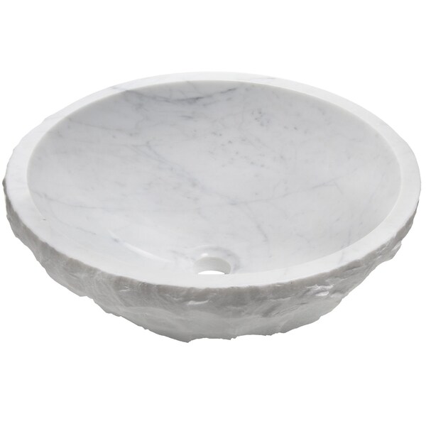 Natural Carrera Marble Stone Vessel Sink With Brushed Nickel Drain And Sealer